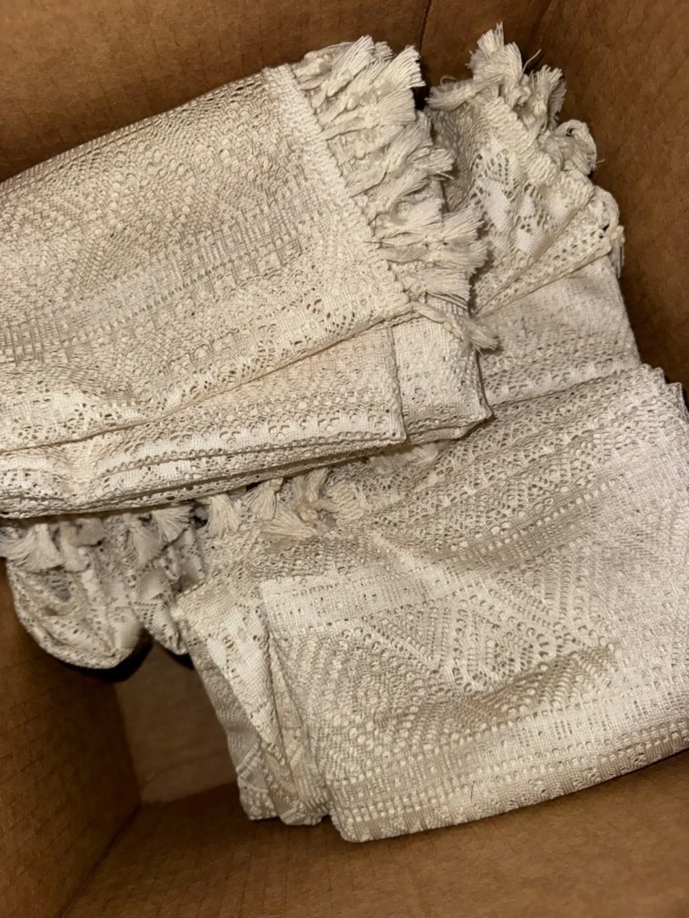 BohoSheer Linen Tassel Lace Curtain Panels - Beige